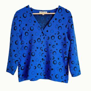 Vintage Andria Lieu Womens Medium Blazer Cobalt Blue Art Deco Artsy USA Abstract